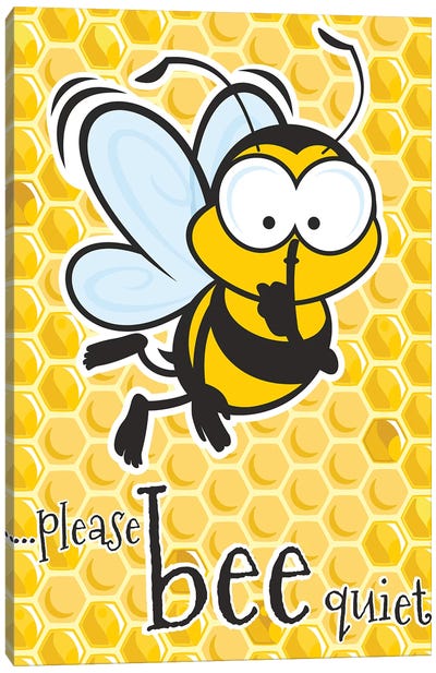 Please Bee Quiet Canvas Art Print - Black, White & Yellow Art