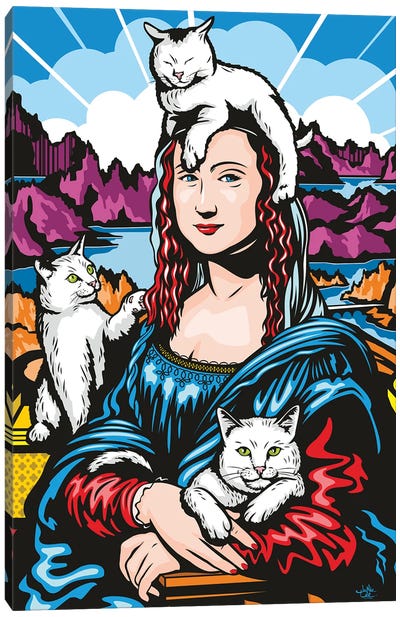 Mona Lisa With Cats Canvas Art Print - Mona Lisa Reimagined
