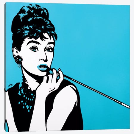 Audrey Hepburn On Turquoise Canvas Print #JLE41} by James Lee Canvas Art Print