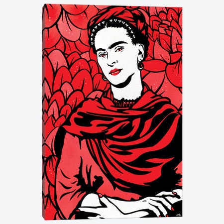 Frida Kahlo On Red Canvas Print #JLE47} by James Lee Canvas Art