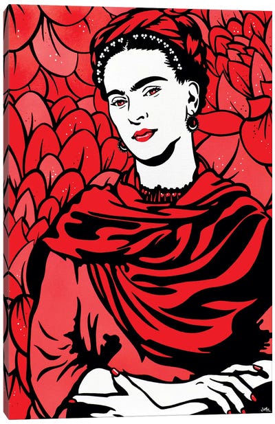 Frida Kahlo On Red Canvas Art Print - James Lee