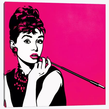 Audrey Hepburn Pink Canvas Print #JLE5} by James Lee Art Print