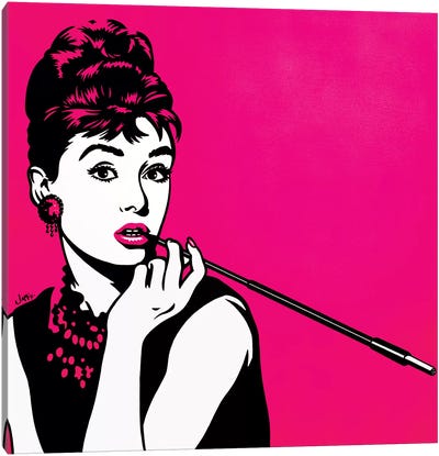 Audrey Hepburn Pink Canvas Art Print - Black & Pink Art