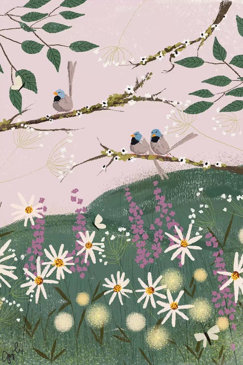 Blue Finches by Joy Laforme wall art