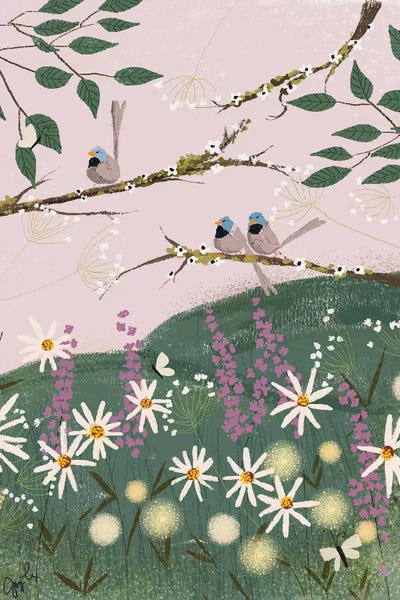 Joy Laforme: Blue Finches by Joy Laforme