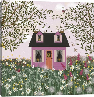 Purple House On A Hill Canvas Art Print - Joy Laforme