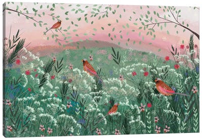 Rosy Pink Landscape Canvas Art Print - Folk Art