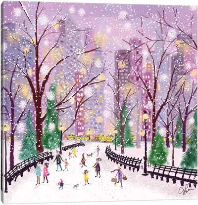 Snowy Night Canvas Art Print - Folk Art
