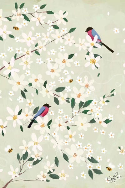 Joy Laforme: Apple Blossom Bullfinches by Joy Laforme