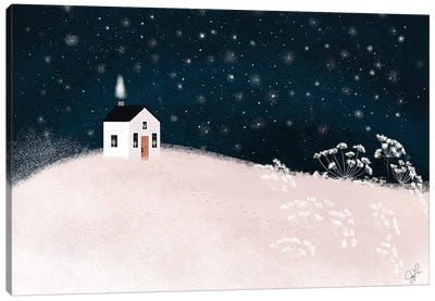 Starry Snowy Night Canvas Art Print - Christmas Scenes