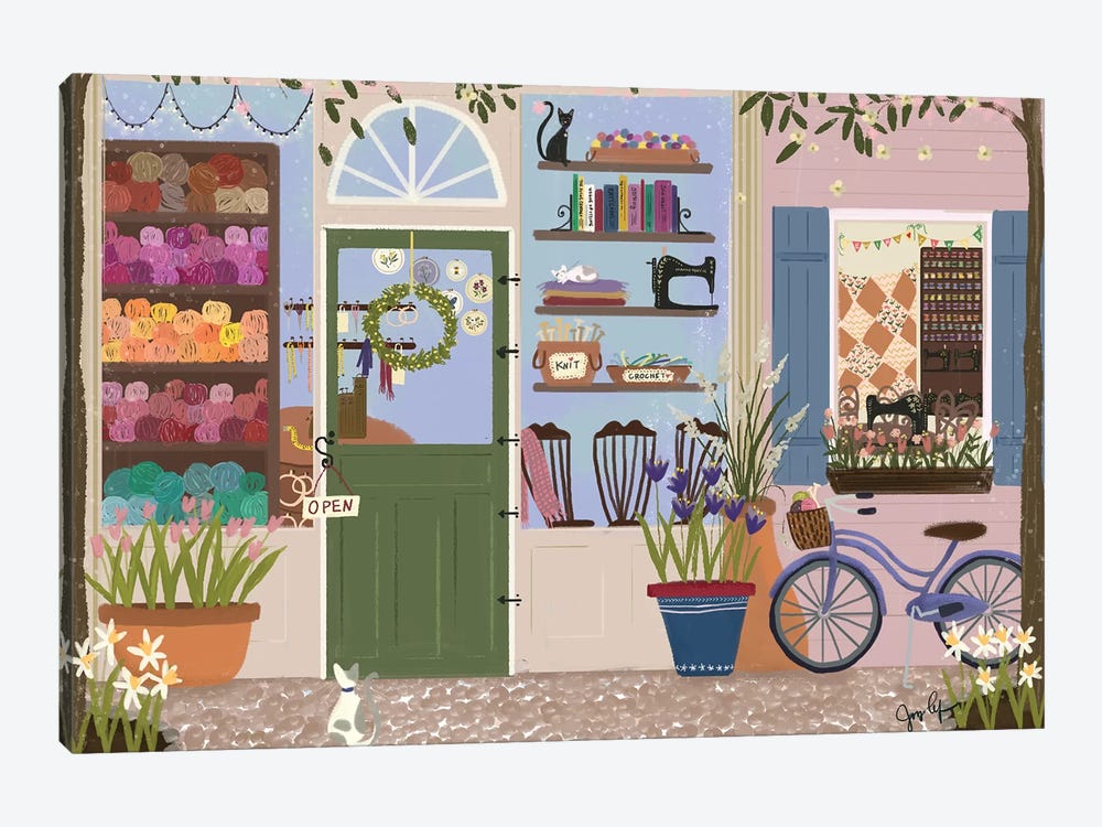 Stitcherie Shop Storefront by Joy Laforme 1-piece Canvas Print