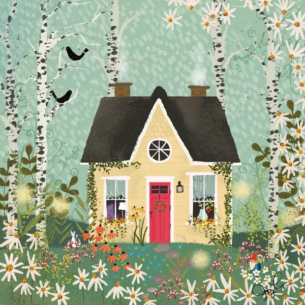 Cozy Cottage: Yellow House In The Forest by Joy Laforme