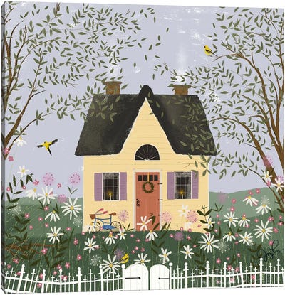 Yellow House On A Hill Canvas Art Print - Joy Laforme