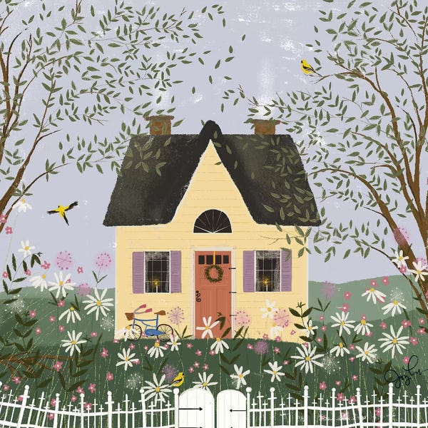 Shabby Chic Décor: Yellow House On A Hill by Joy Laforme