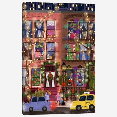 Christmas Townhouses Canvas Print #JLF56} by Joy Laforme Canvas Artwork