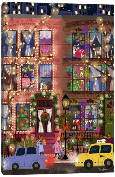 Christmas Townhouses Canvas Art Print - Joy Laforme