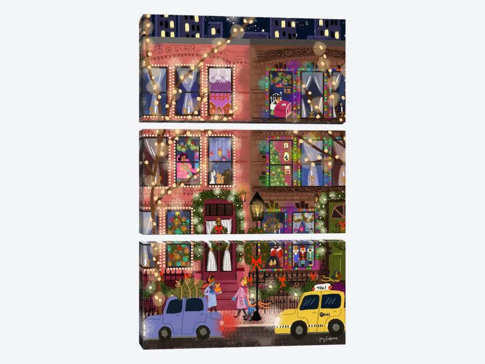 Christmas Townhouses by Joy Laforme 3-piece Canvas Print