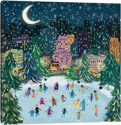 Skating In The Park Canvas Art Print - Snow Art