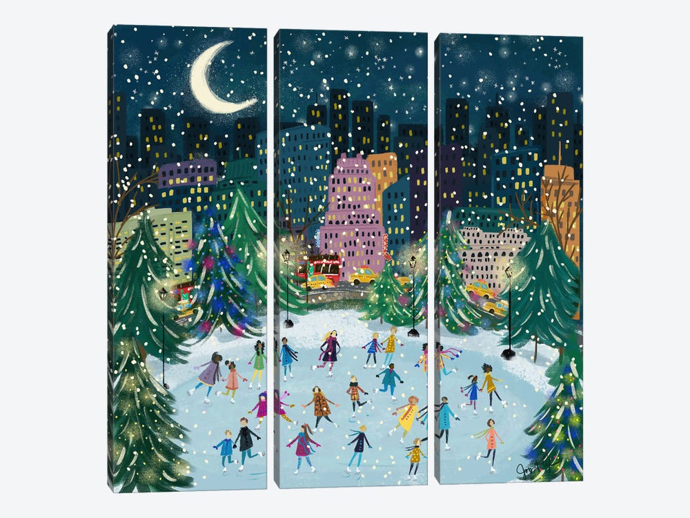 Skating In The Park by Joy Laforme 3-piece Canvas Wall Art