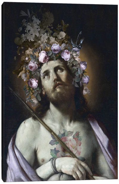 Christ With Flowers Canvas Art Print - José Luis Guerrero