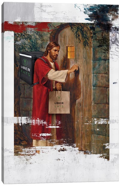 Jesus At The Door Canvas Art Print - Witty Humor Art
