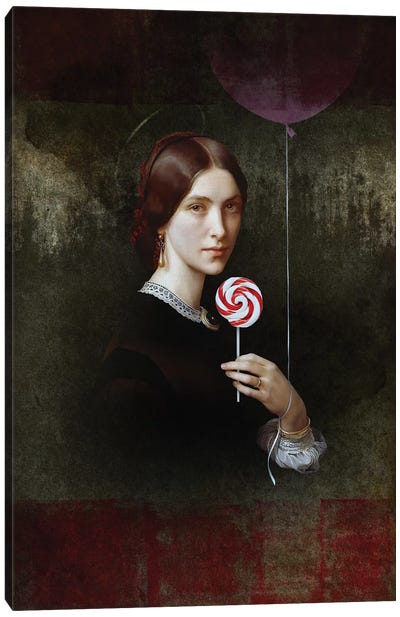 Portrait Of Woman With Lollipop And Balloon Canvas Art Print - José Luis Guerrero