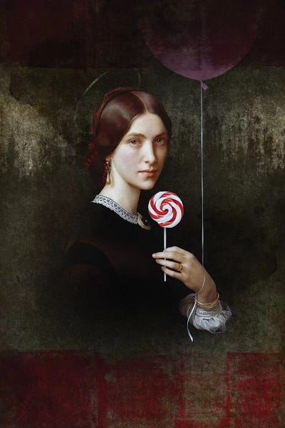 José Luis Guerrero: Portrait Of Woman With Lollipop And Balloon by José Luis Guerrero