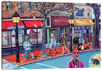 Masks On King Street Canvas Art Print - Jerry Lee Kirk