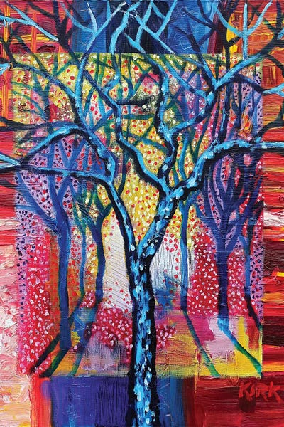 Blue Trees In An Abstract Landscape by Jerry Lee Kirk acrylic art print