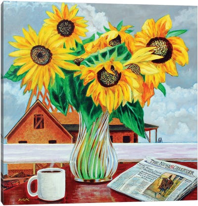 Contemplating Sunflowers Canvas Art Print - Coffee Art
