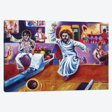 Elvis And Jesus Bowling Canvas Print #JLK27} by Jerry Lee Kirk Canvas Wall Art