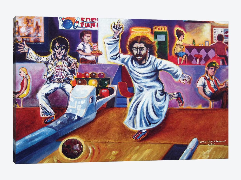 Elvis And Jesus Bowling by Jerry Lee Kirk 1-piece Canvas Art