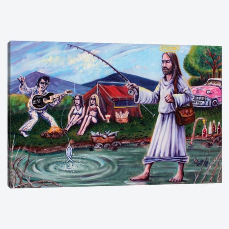 Elvis And Jesus Camping Canvas Print #JLK28} by Jerry Lee Kirk Canvas Print