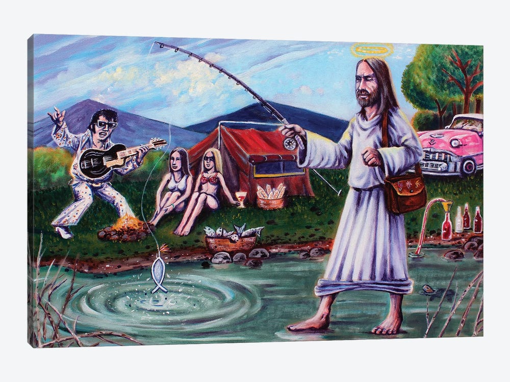 Elvis And Jesus Camping by Jerry Lee Kirk 1-piece Art Print