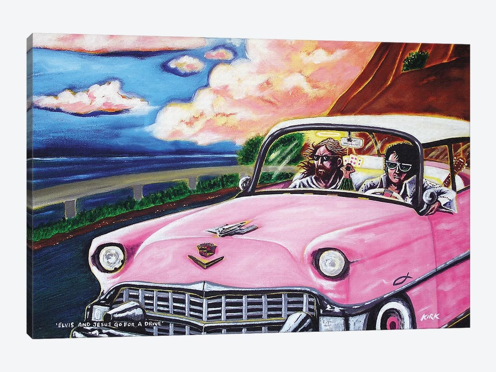 Elvis And Jesus Go For A Drive by Jerry Lee Kirk 1-piece Canvas Artwork
