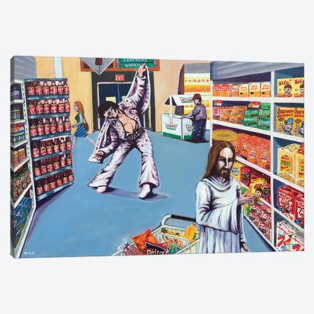 Elvis And Jesus Go Grocery Shopping Canvas Print #JLK30} by Jerry Lee Kirk Canvas Art