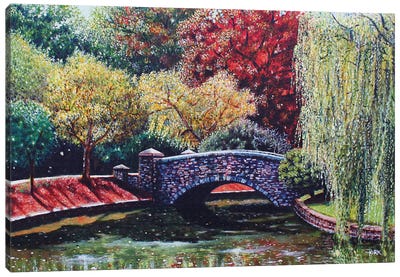 The Bridge At Freedom Park Canvas Art Print - Pond Art
