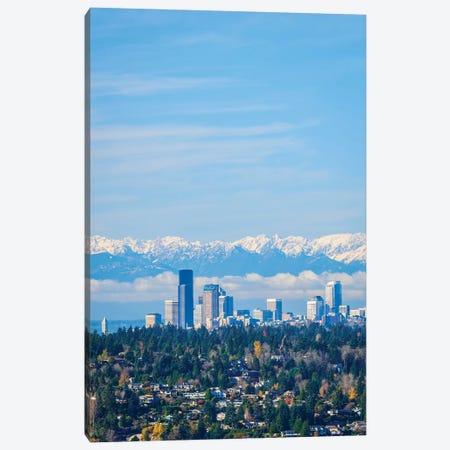 USA, Washington State. Seattle skyline and Olympic mountains Canvas Print #JLM5} by Merrill Images Art Print