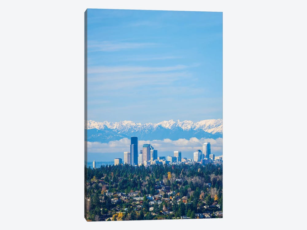 USA, Washington State. Seattle skyline and Olympic mountains 1-piece Canvas Art