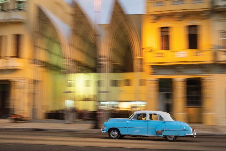 Cuba, Havana, classic car in motion at dusk on Malecon. by Merrill Images wall art