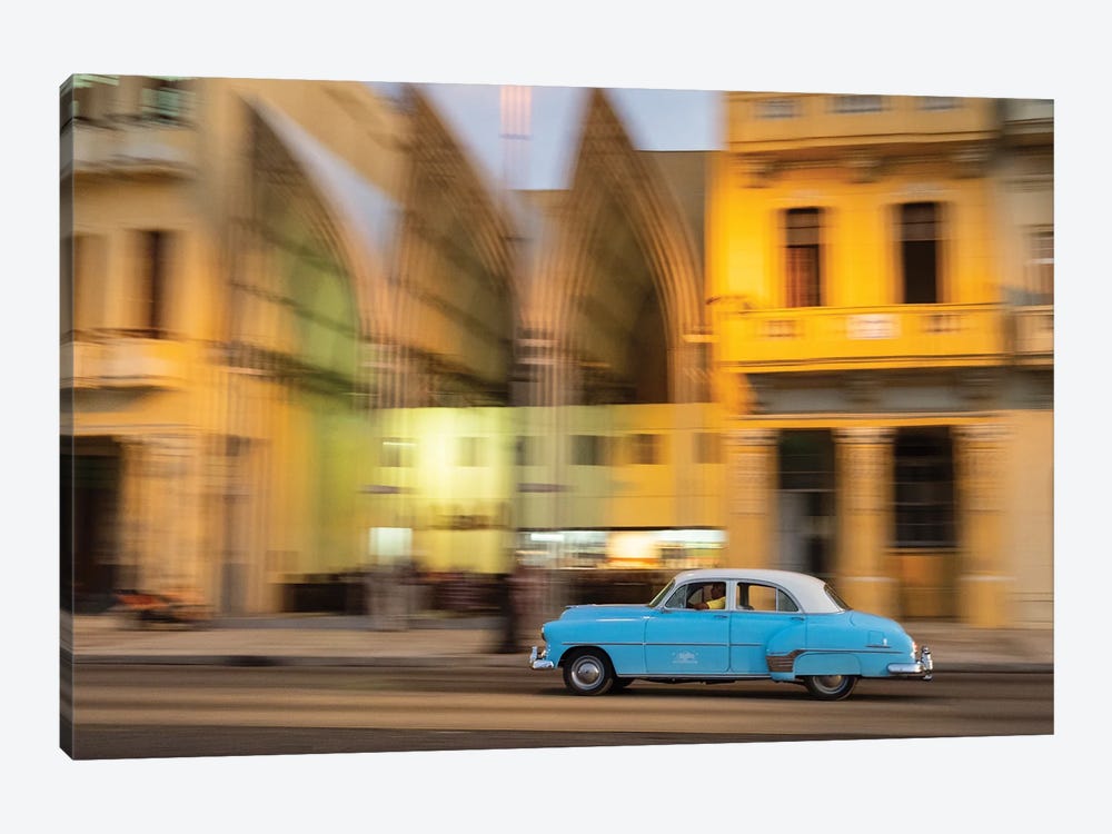 Cuba, Havana, classic car in motion at dusk on Malecon. by Merrill Images 1-piece Canvas Art