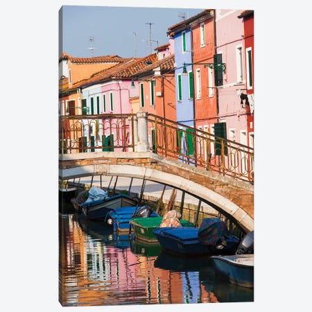 Italy, Burano. Reflection of colorful houses in canal. Canvas Print #JLM9} by Merrill Images Canvas Art