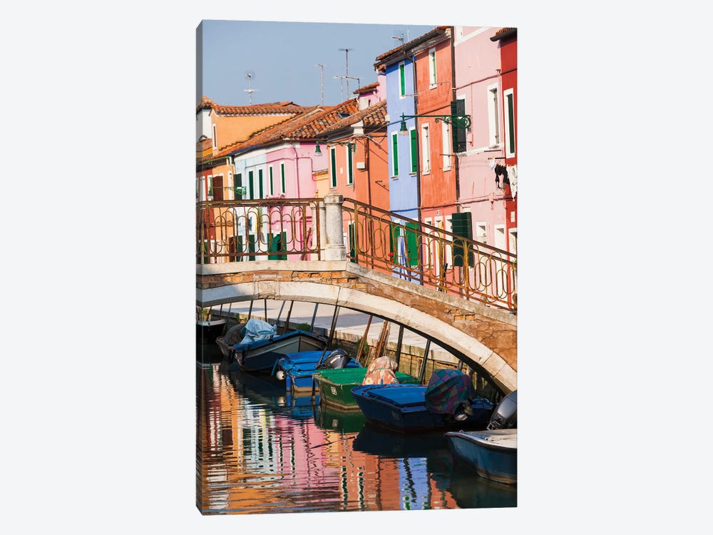 Italy, Burano. Reflection of colorful houses in canal. by Merrill Images 1-piece Canvas Art