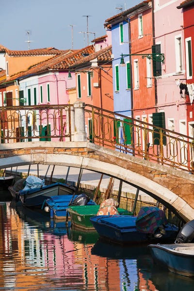 Merrill Images: Italy, Burano. Reflection of colorful houses in canal. by Merrill Images