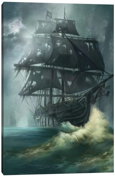 Black Pearl Ghost Ship Canvas Art Print - By Water