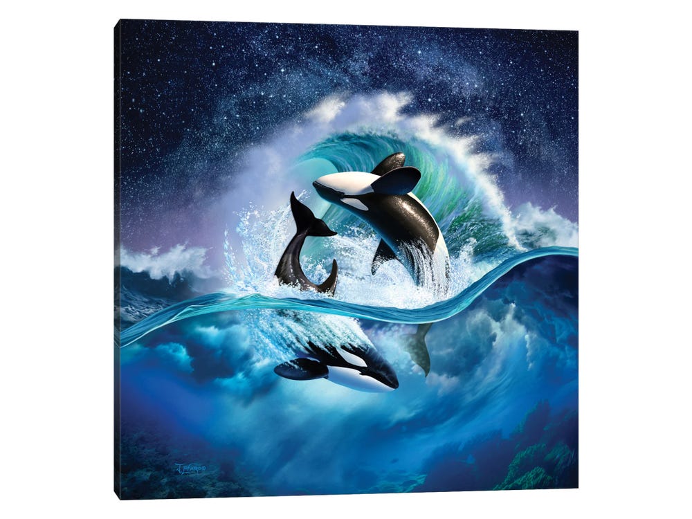 Jerry Lofaro Canvas Art Prints - Orca Wave ( Animals > Sea Life > Whales > Orca Whales art) - 37x37 in