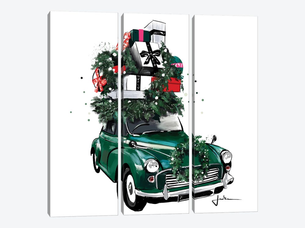 Christmas Car by Janka Letková 3-piece Art Print