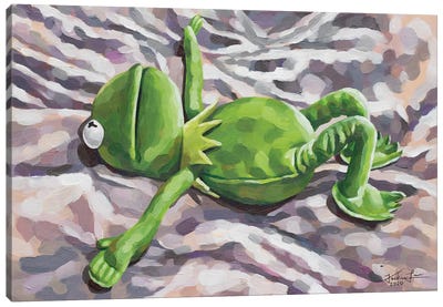 Tired Kermit Canvas Art Print - Jackie Liu