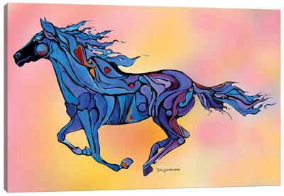 Horse Running Free On Pink Canvas Art Print - Jo Lynch
