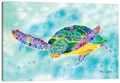 Sea Turtle Green Coastal Canvas Art Print - Jo Lynch